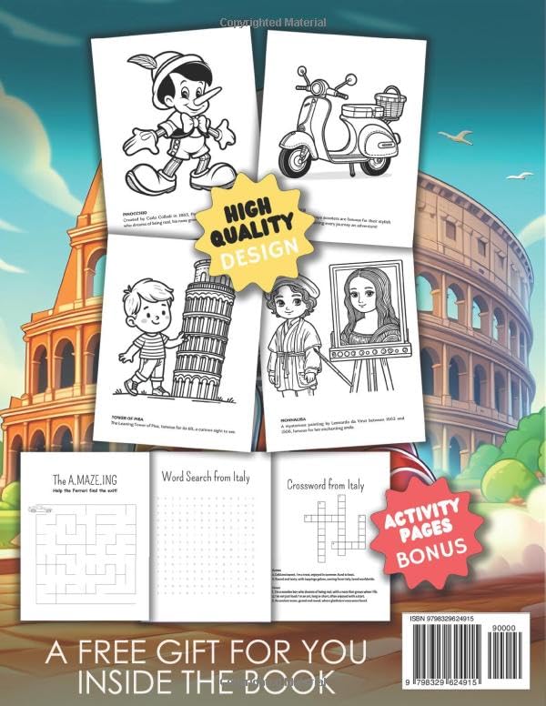 Italian Culture Coloring Book for Kids - Color & Learn Italy's Famous Foods, Monuments, and Traditions
