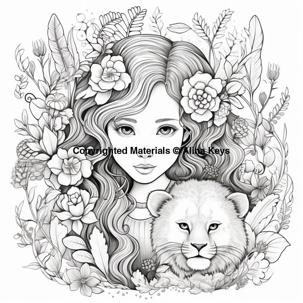 young girl with lion cub coloring pages