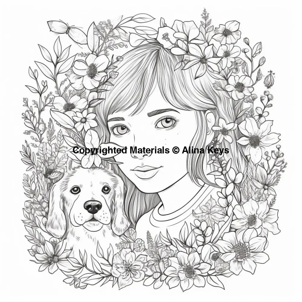 young girl with spaniel cut dog coloring pages