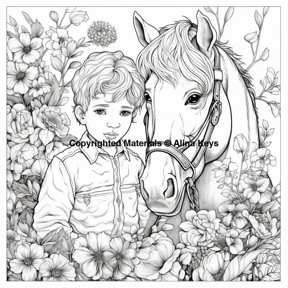 young child with horse coloring sheets