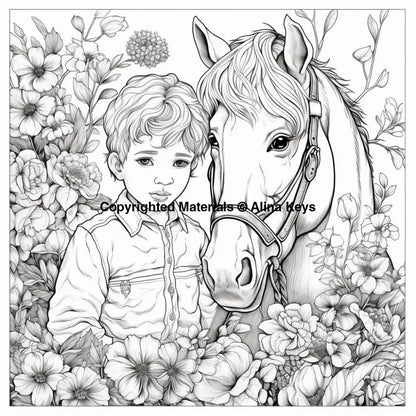 young child with horse coloring sheets