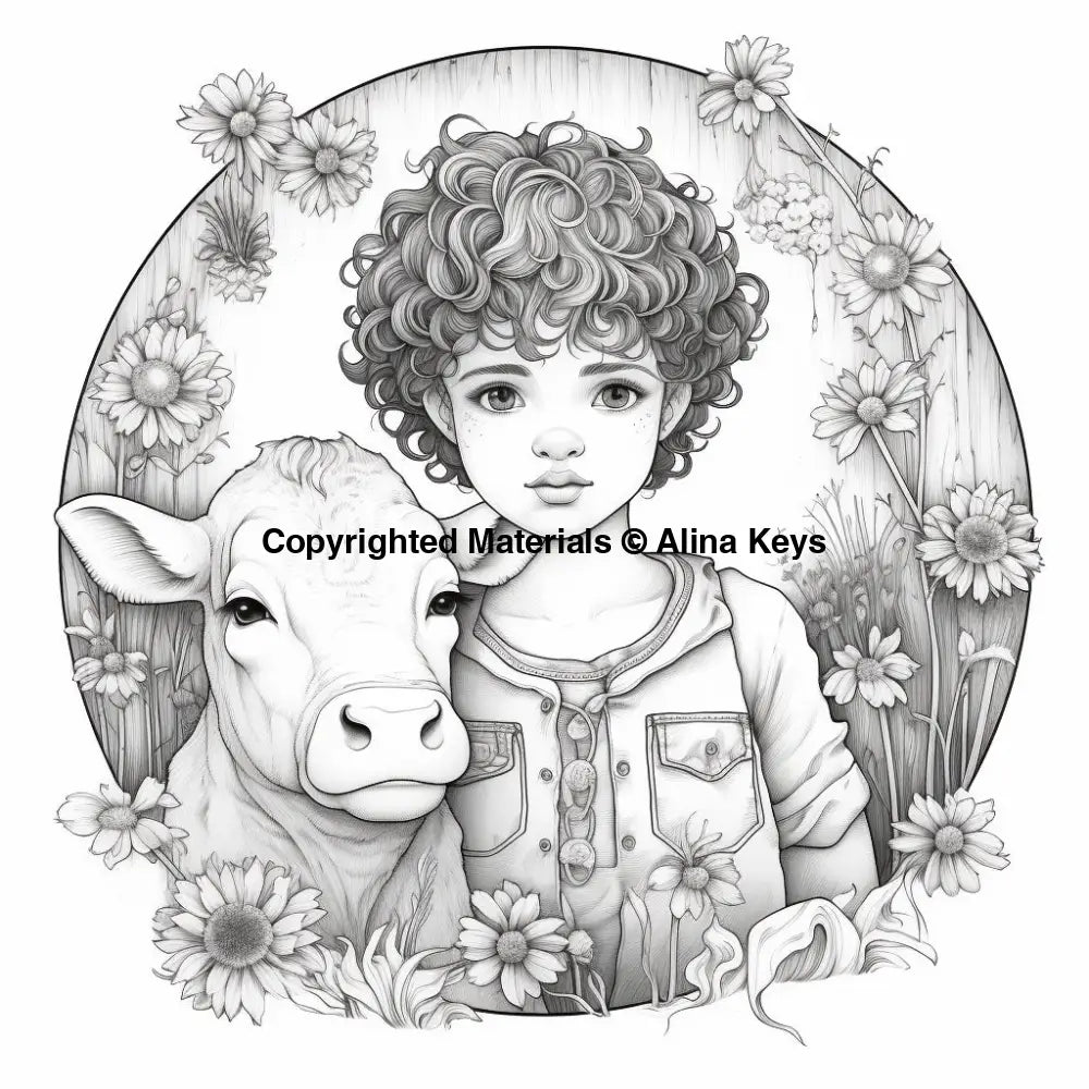 young child with cow coloring pages