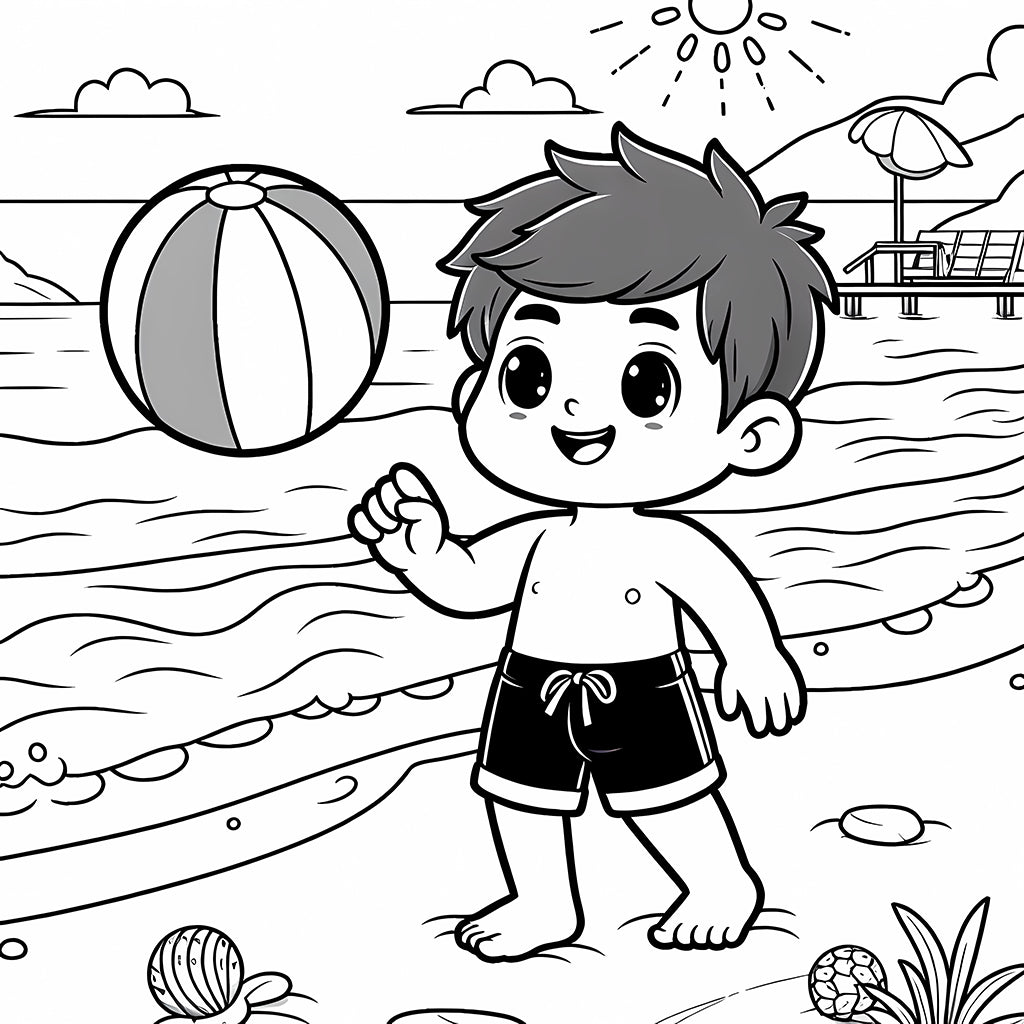 boy with beach ball coloring page
