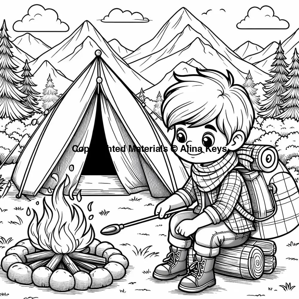 kids mountain camping coloring pages