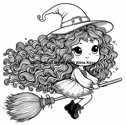 curly hair witch coloring pages