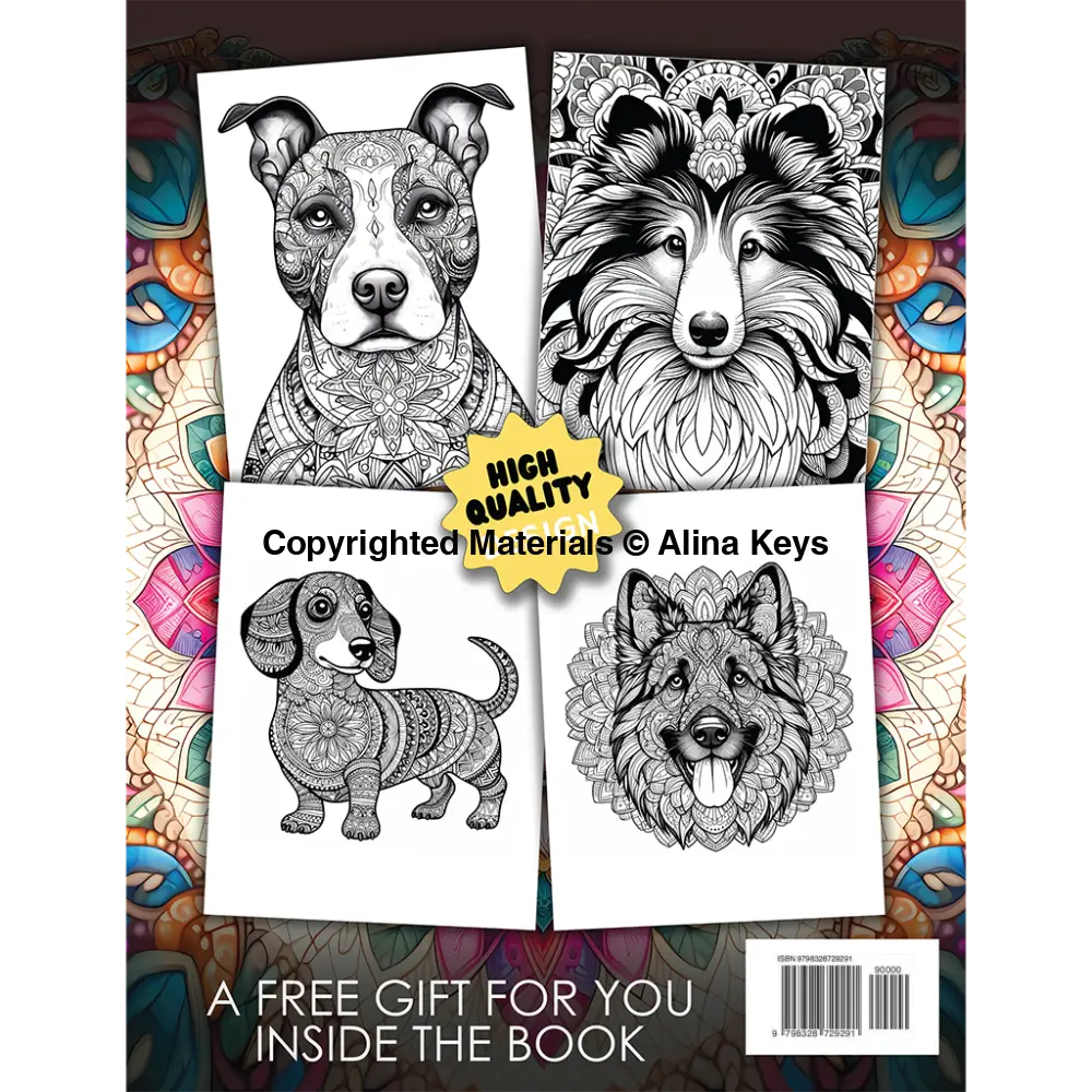 Mandala Dogs Coloring Book Pages for Adults Back Cover