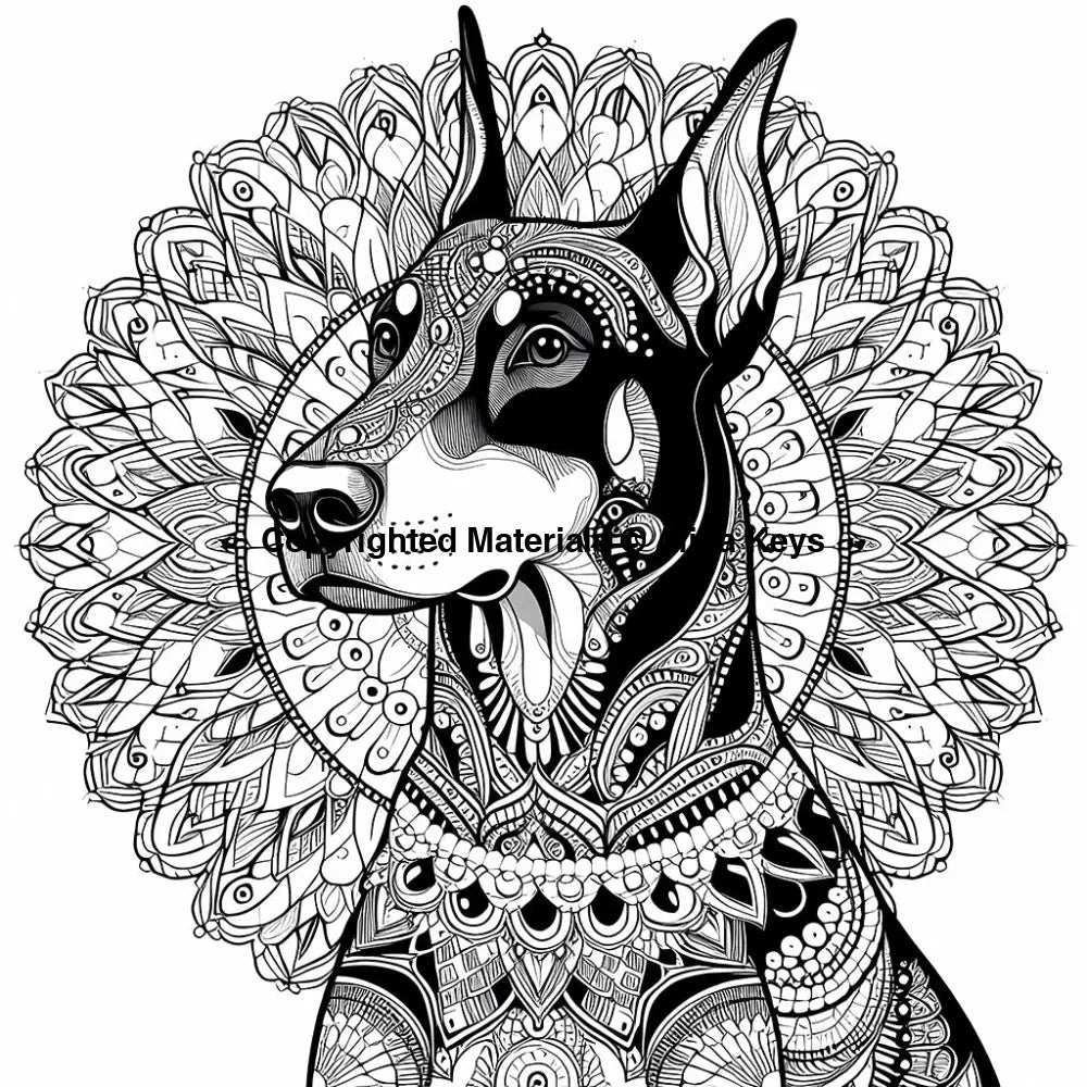 intricate pattern doberman pinscher dog coloring page