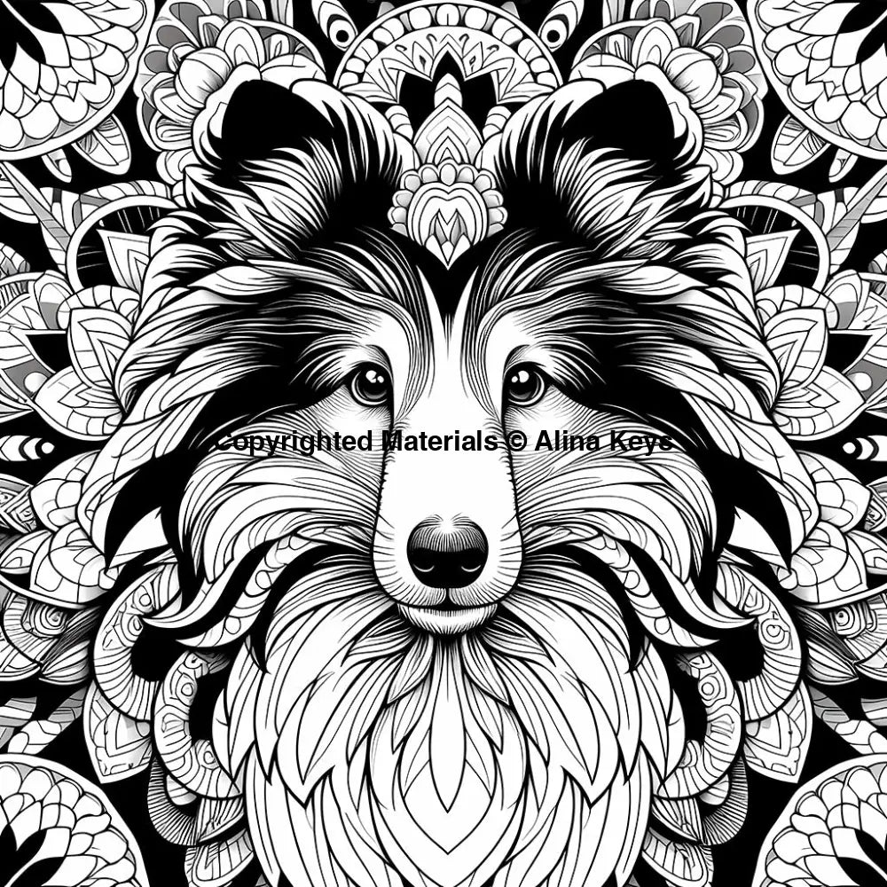 shetland sheepdog sheltie intricate design dog coloring page