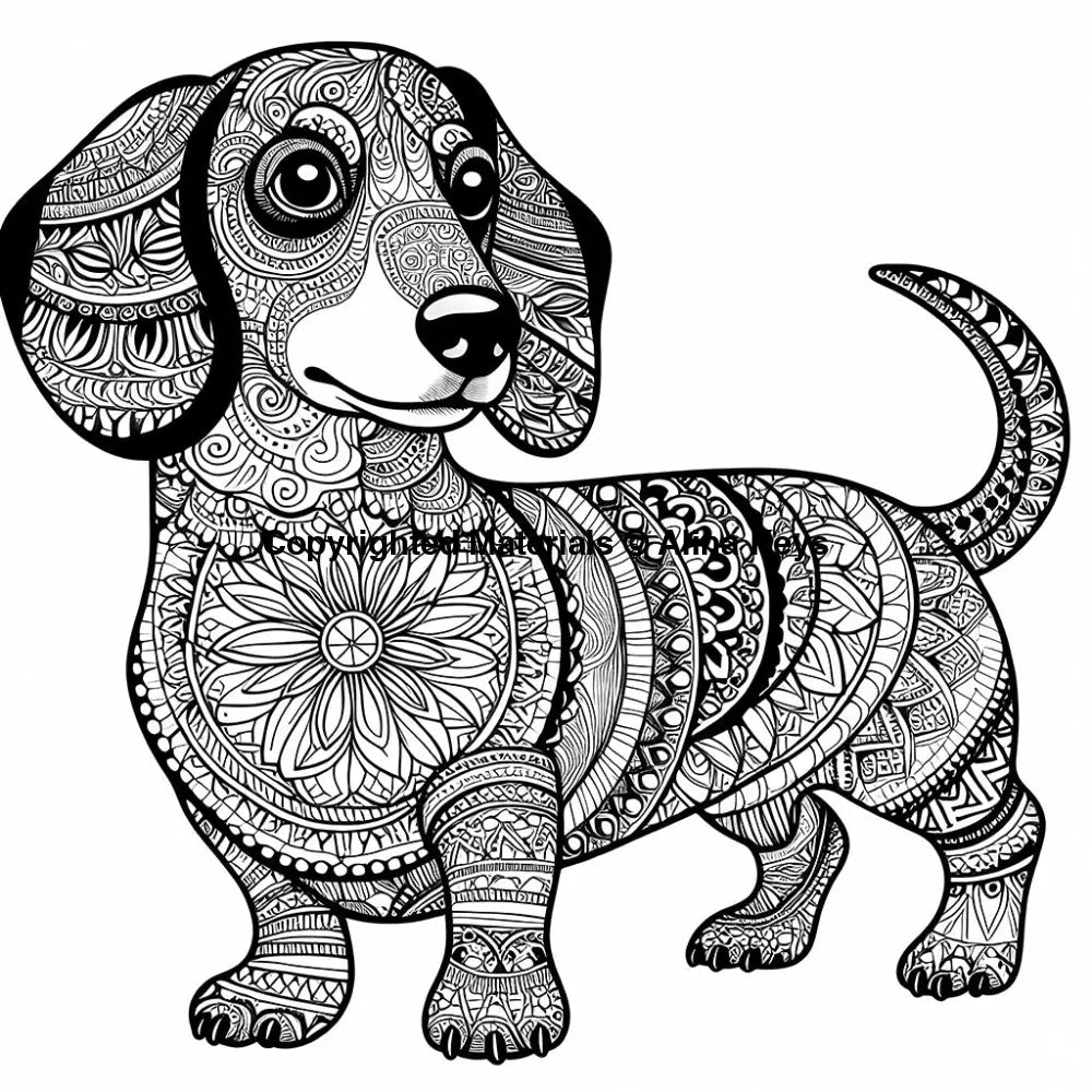 intricate floral design dachshund dog coloring page