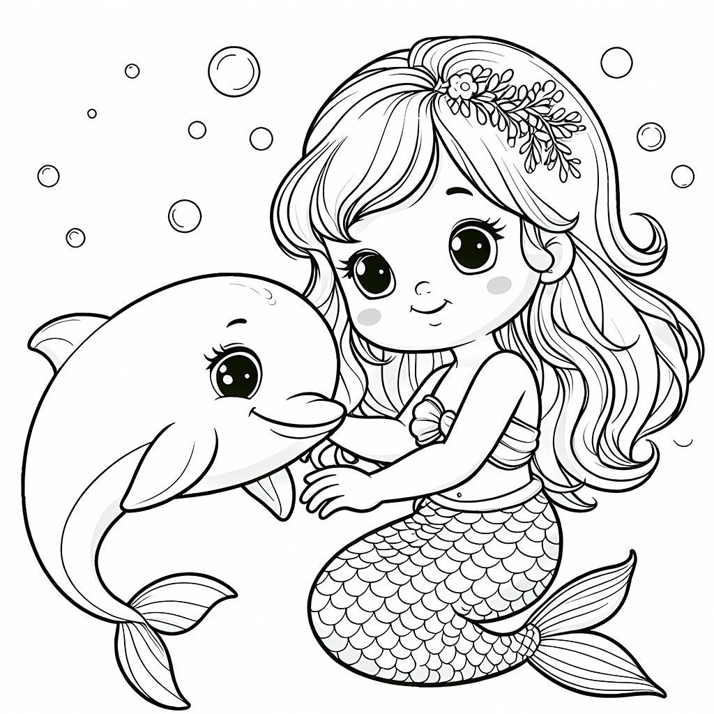 dolphin and mermaid with tail coloring page