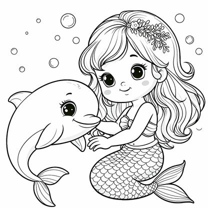dolphin and mermaid with tail coloring page