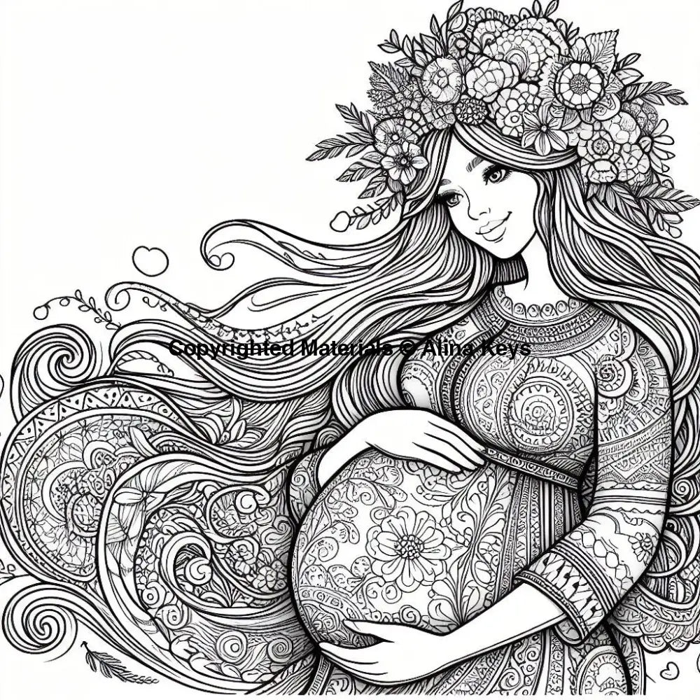 intricate floral design pregnancy coloring pages