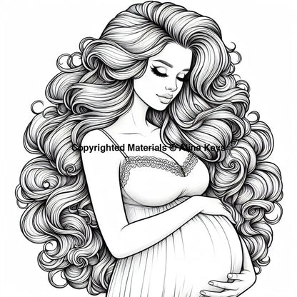 intricate curly hair pregnancy coloring pages