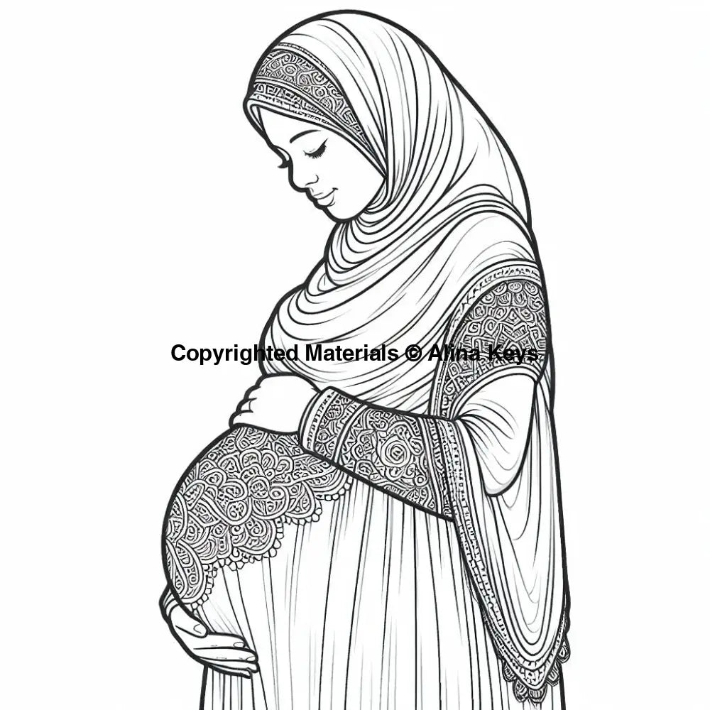 pregnant woman wearing hijab coloring page