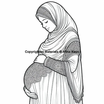 pregnant woman wearing hijab coloring page