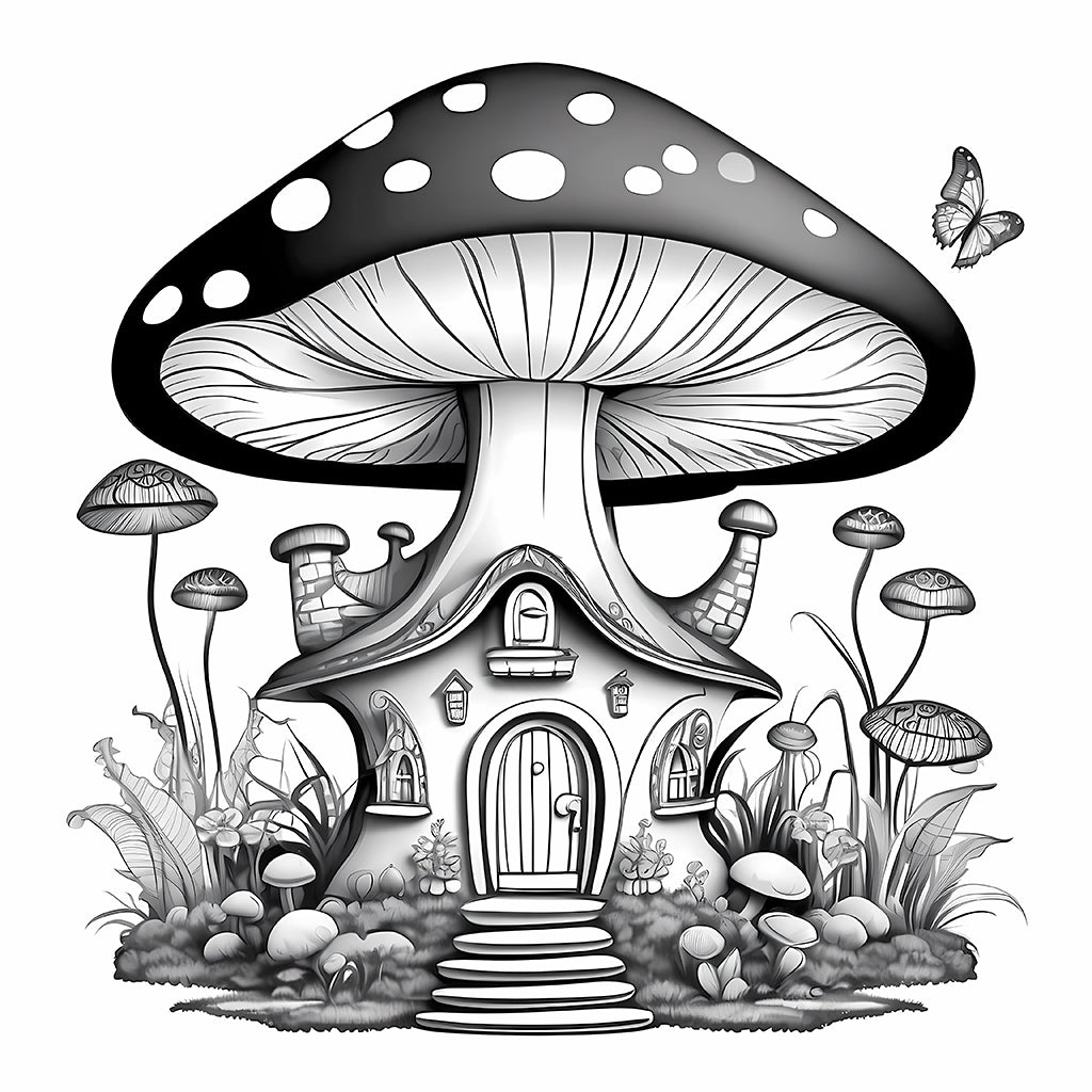fairy tale fantasy mushroom house coloring page