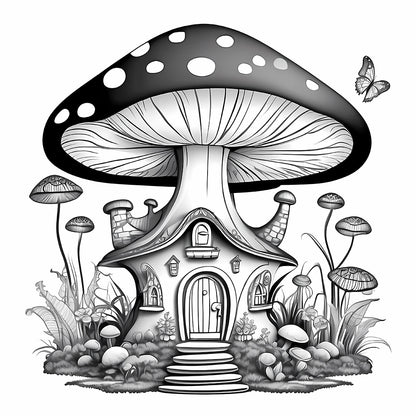 fairy tale fantasy mushroom house coloring page
