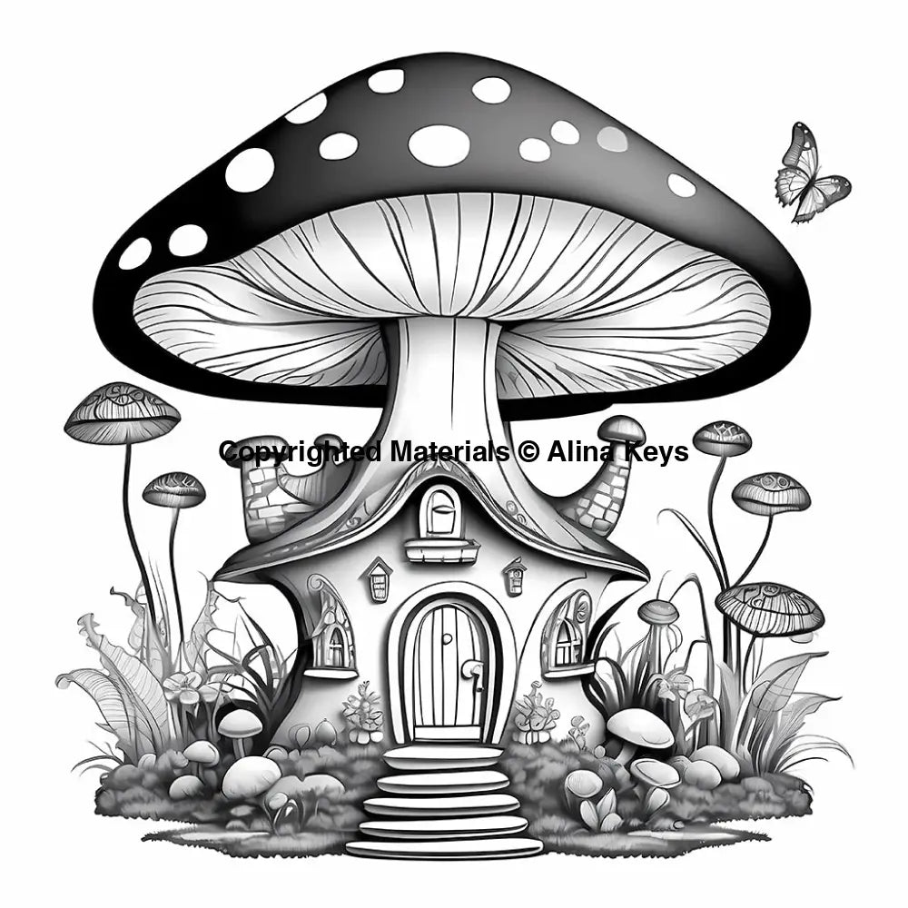 fairy tale fantasy mushroom house coloring page