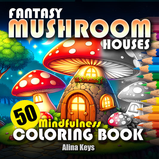 Fantasy Mushroom Houses Coloring Book for Adults and Teens