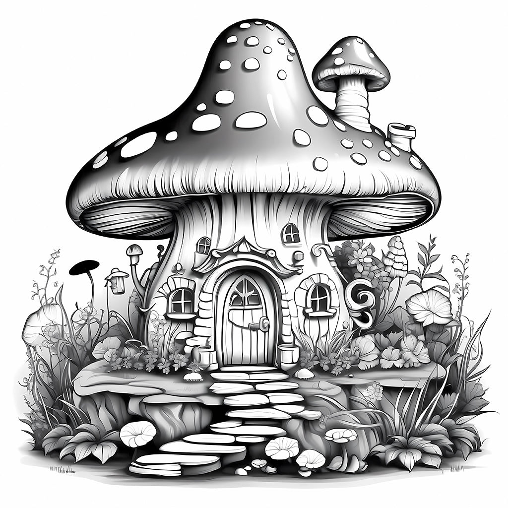 fantasy mushroom houses coloring page