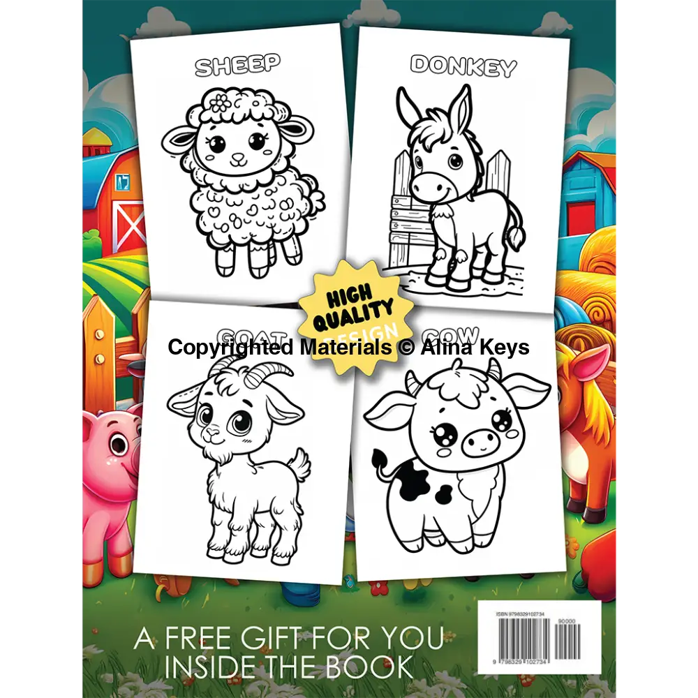 farm animals coloring book back cover