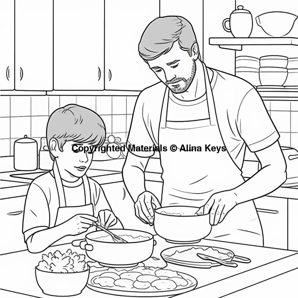 father son cooking activity coloring pages