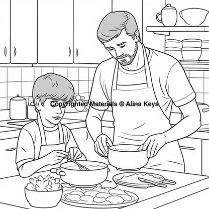 father son cooking activity coloring pages