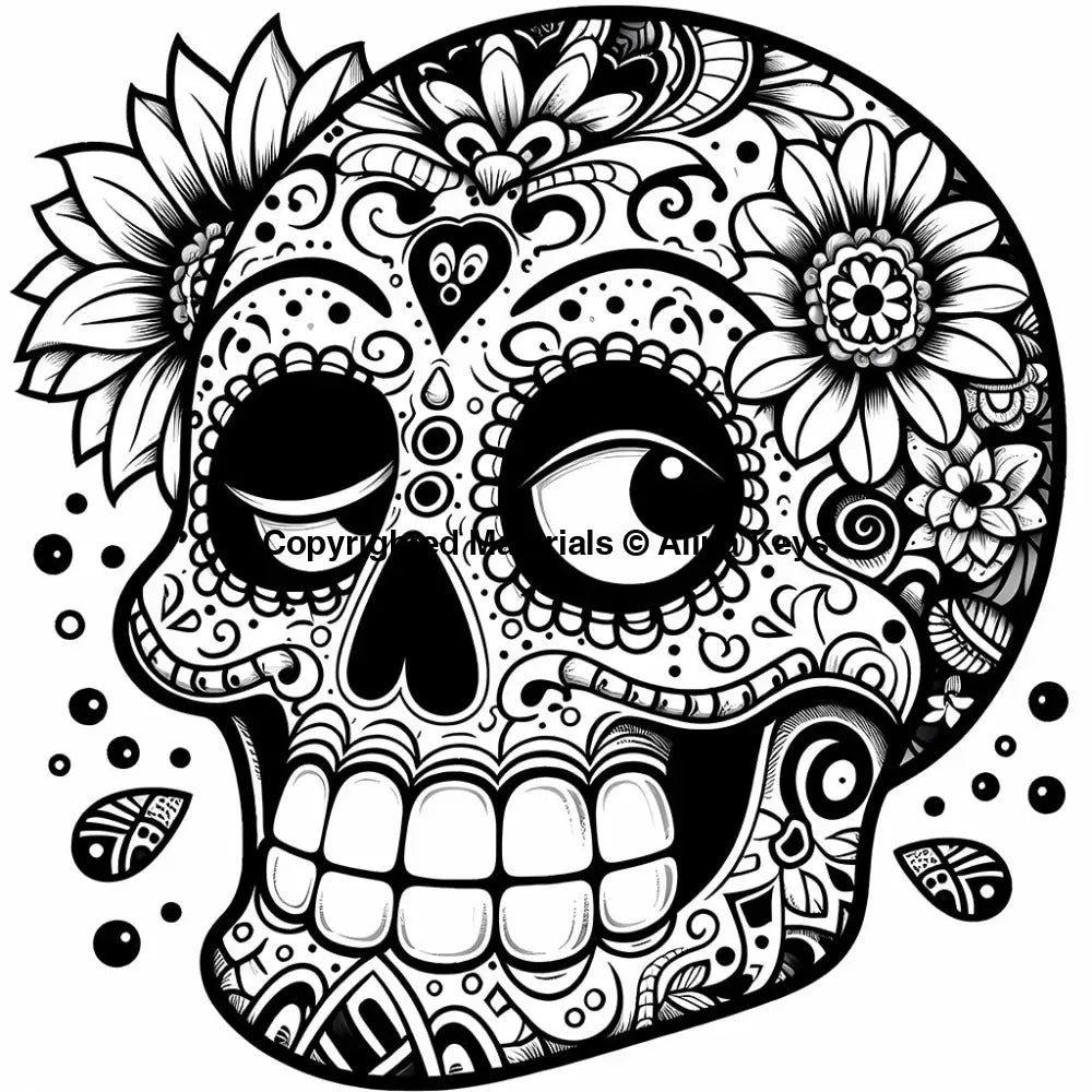 dia de los muertos floral sugar skull coloring page