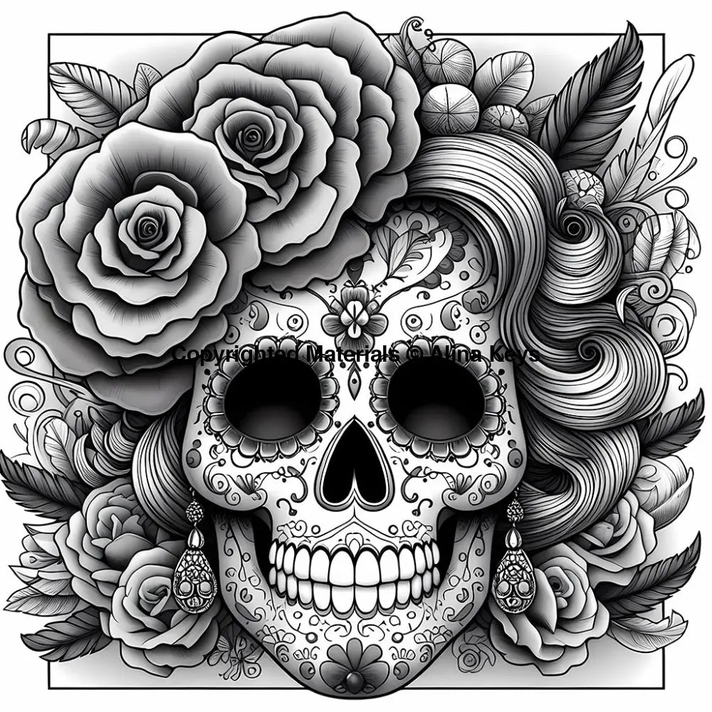 floral sugar skull coloring page