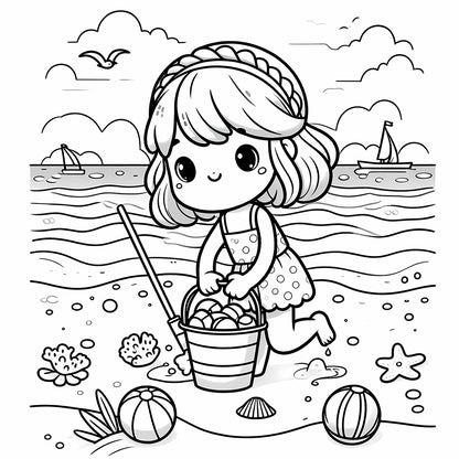 girl in beach coloring pages