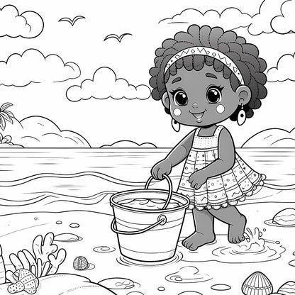 girl playing in the beach coloring page