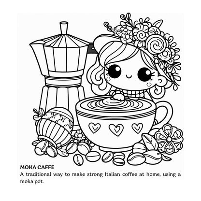 italian moka caffe coffee coloring pages