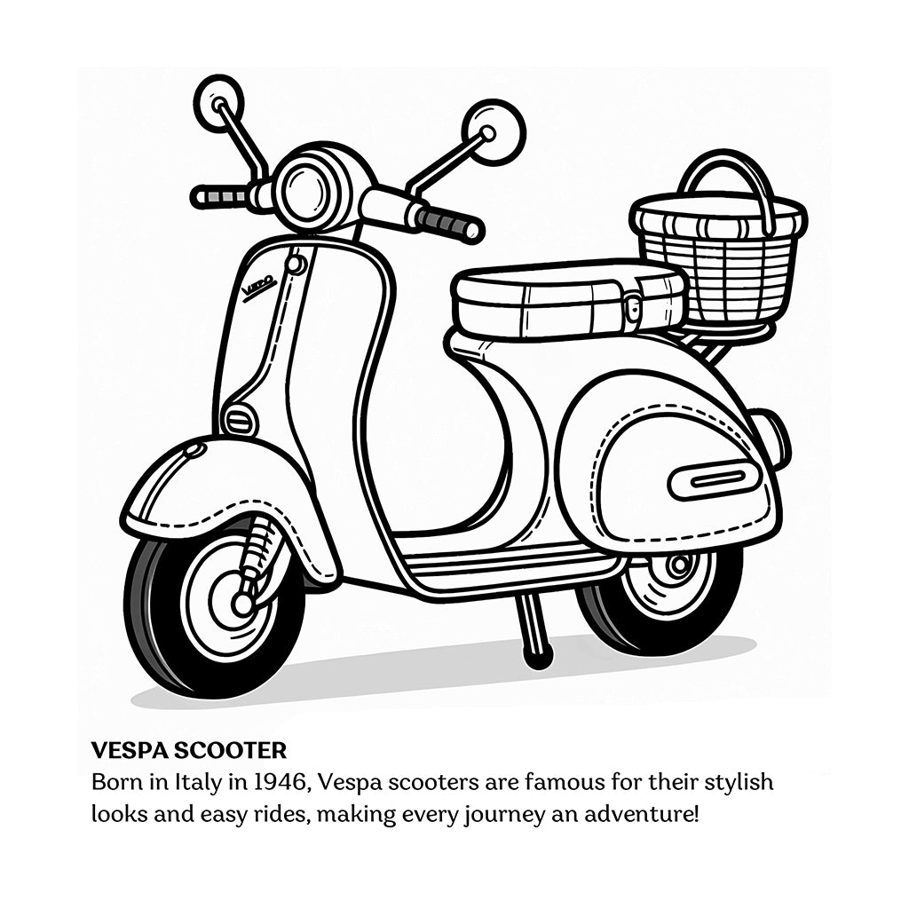 italian vespa scooter coloring pages