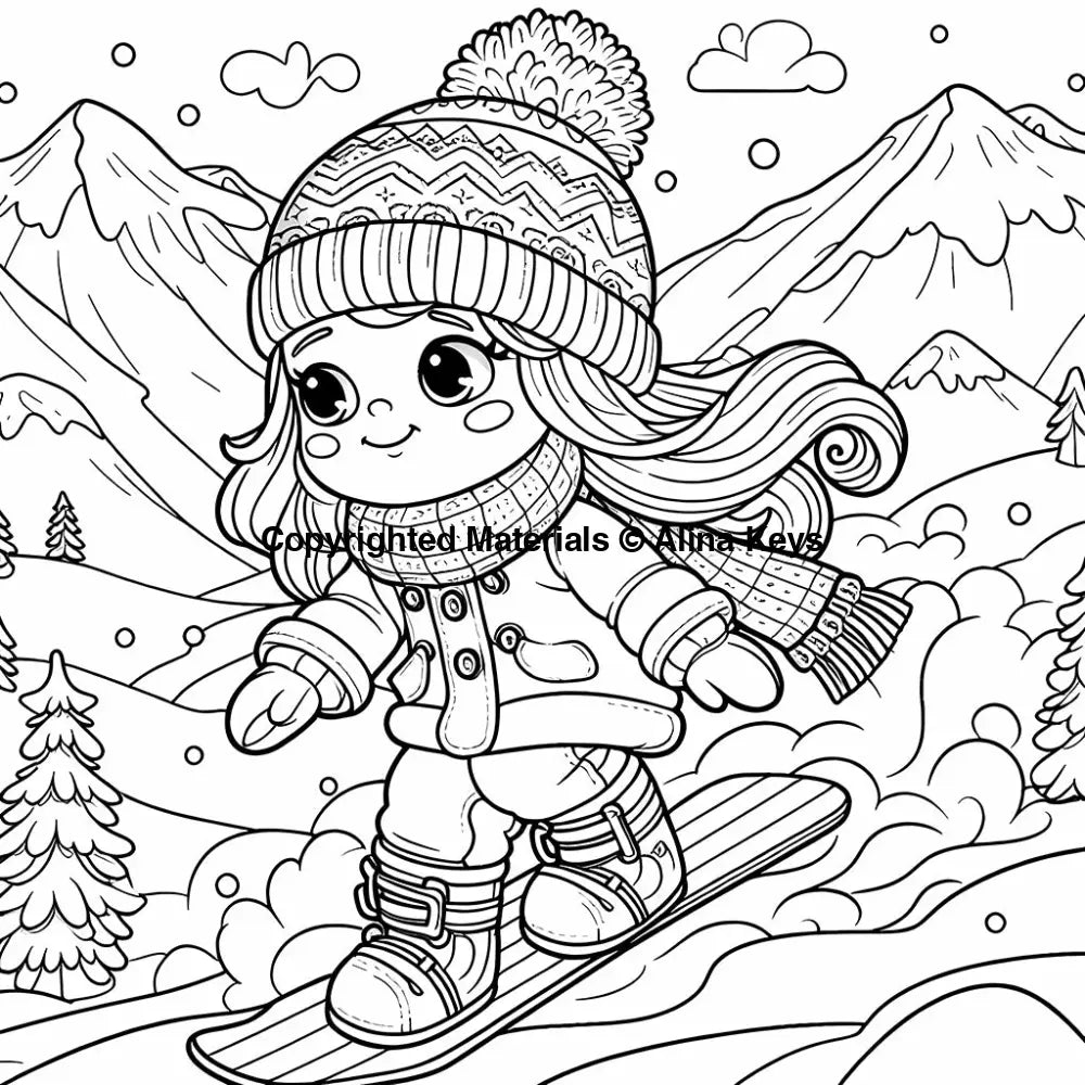 winter snowboarding coloring pages