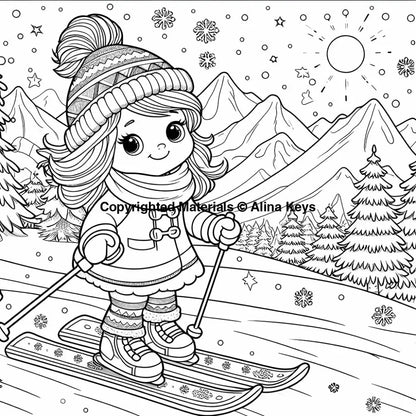 kids snow skiiing coloring pages