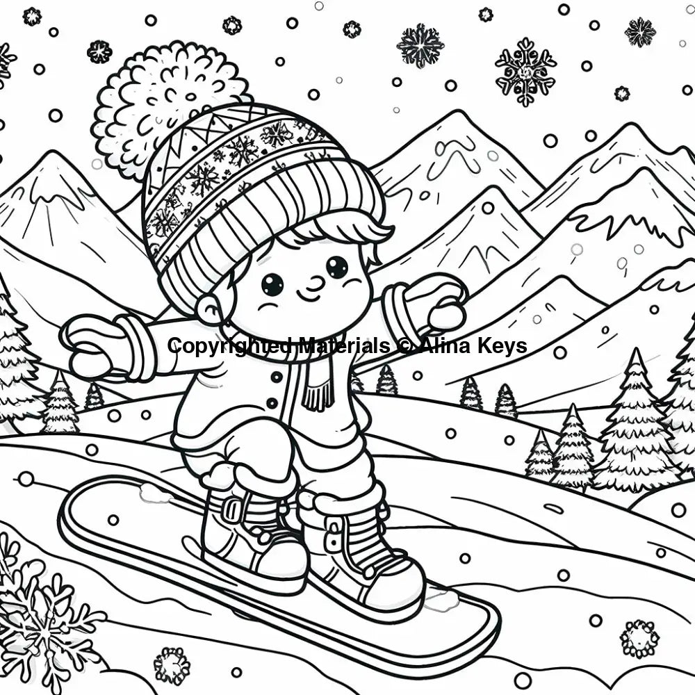 kids winter snowboarding coloring pages