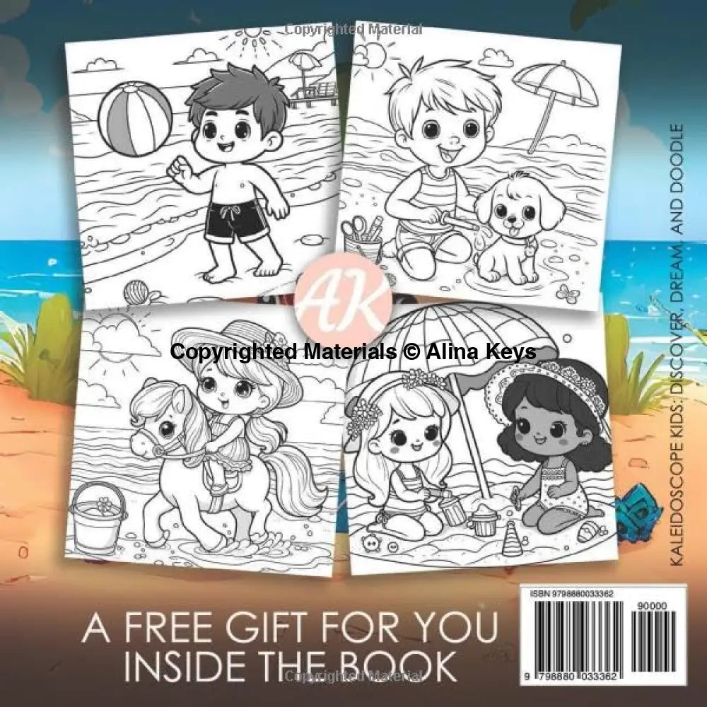 Kids on the Beach Coloring Book Seaside Adventures Design Pages  Back Cover