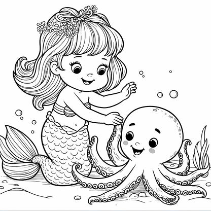 little mermaid with octopus coloring pages