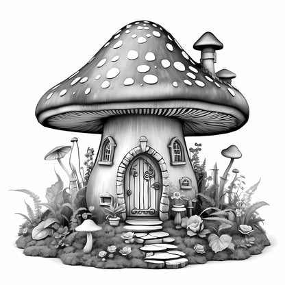 mindfulness fairy mushroom house coloring page
