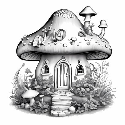 mindfulness mushroom house coloring page