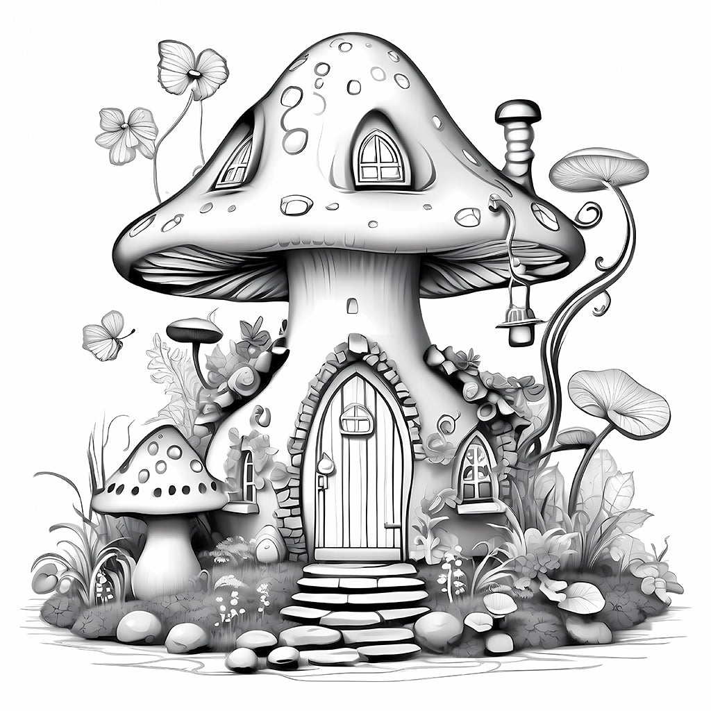 mushroom house coloring page