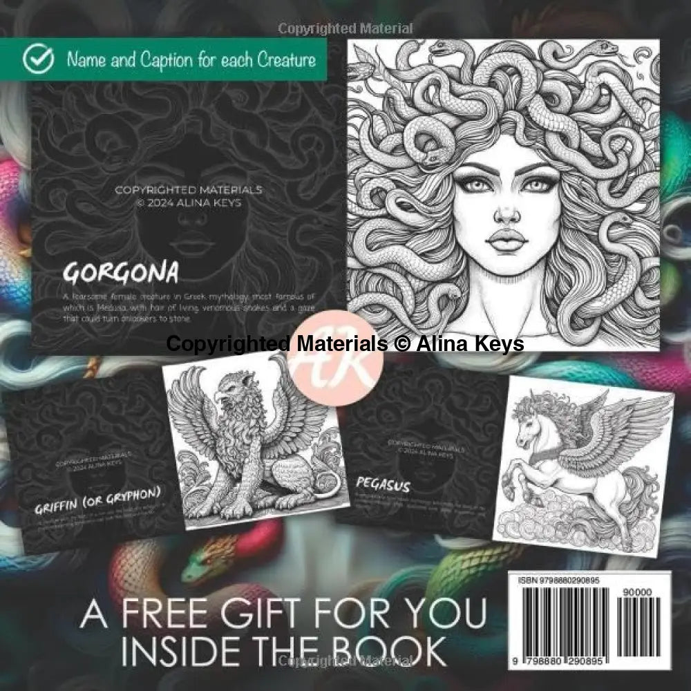 Mythological Creatures Coloring Book for Adults Back Cover