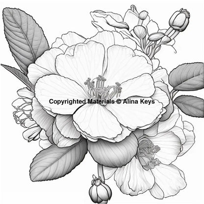 camellias flowers coloring pages adults