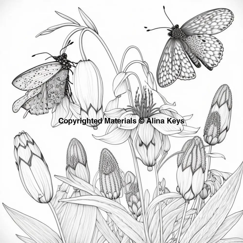 fritillaries flowers coloring pages with butterflies