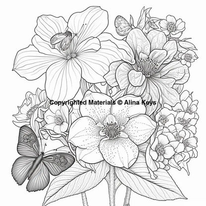 butterfly with flowers coloring pages