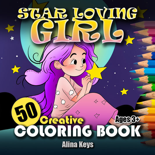 Star Loving Girl Coloring Pages for Kids and Toddlers