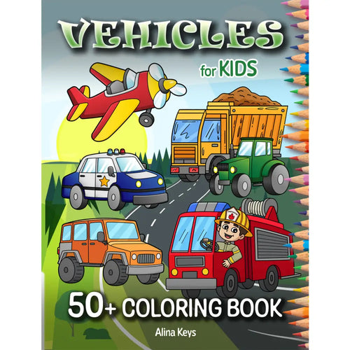 Vehicles Coloring Book for Kids Front