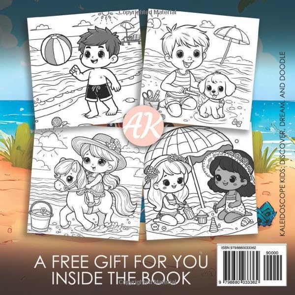 Kids on the Beach Coloring Book Seaside Adventures Design Pages  Back Cover