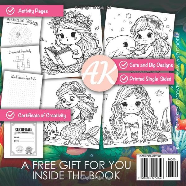 Mermaid Adventures Coloring Book Pages for Kids Back cover